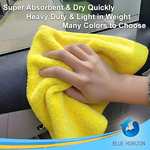 Blue Horizon Microfiber Cleaning Towels, Pack of 24, Ultra Soft Plush Washcloth, All Purpose Premium Microfiber Detailing Cleaning Cloths Reusable Shop Towels (16" x 16", Gold) - color: Gold