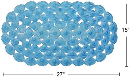Linfevisi Bathtub Mat Non Slip, Oval Bath Mat for Tub with Suction Cups and Drain Holes, Machine Washable Tub Shower Mats for Bathroom 27 x 15 Inches, Phthalate Latex Free (Blue) - color: Blue