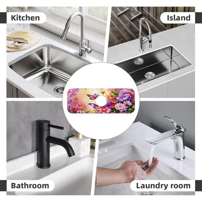 Pink butterfly flower Kitchen sink faucet pad, strong water absorption, anti slip, easy to clean, very suitable for splash and drip prevention, suitable for kitchens and bathrooms - color: Pink butterfly flower