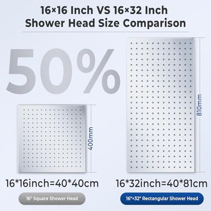 Dual Shower Heads System 16"x32" Ceiling Mount Rainfall and 6" Wall Mounted Shower Heads with 6 body Jets Thermostatic Shower Valve Full Body Shower System,Polished Chrome - color: Polished Chrome