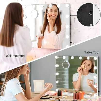 Hollywood Vanity Mirror with Lights, Lighted Makeup Mirror with 10X Magnification, Vanity Makeup Mirrors with Lights, USB Charging Port Touch Control, 14 LED Bulbs 3 Lighting Modes