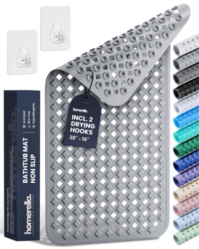 homerella Bathtub Mat Non Slip 28x16 Shower Mat Non Slip Anti Mold BPA Free | Mildew Resistant, Machine Washable, Strong Grip Tub Mat,Shower Mats for Inside Shower, Bath Mat for Tub Non Slip EU Certified - color: Grey, size: 27.6" x 15.7" (Rectangular)