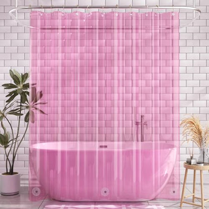 AmazerBath Shower Curtain Liner, 72x72 Transparent Hot Pink Shower Liner, Lightweight Plastic Shower Curtain Liners, Cute Waterproof Shower Liner for Bathroom with 3 Magnets & 12 Grommet Holes - color: Clear Hot Pink, size: 72"W x 72"L (Pack of 1)