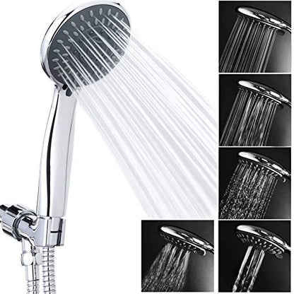 Handheld Shower Head High Pressure 5-Settings with Hose, Chrome | Powerful Water Spray, Against Low Pressure Water Flow, 59 Inch Stainless Hose, Adjustable Mount - color: Silver