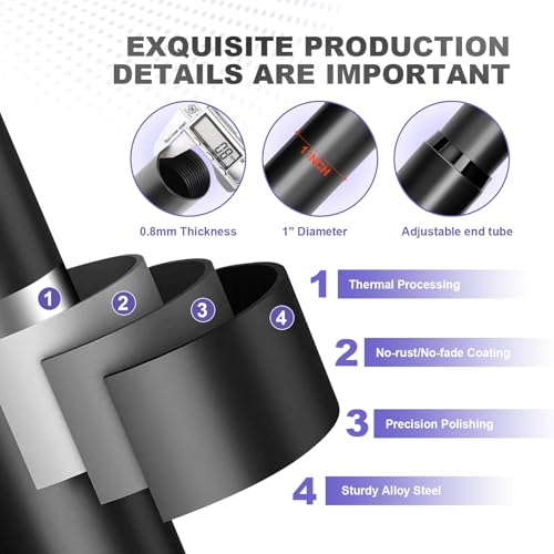 Heavy Duty 1 Inch metal curtain rod Adjustable Steel Curtain Rod for Windows & Room Dividers - Indoor/Outdoor Use, Matte Black (30-86 Inch) - size: 30" - 86"