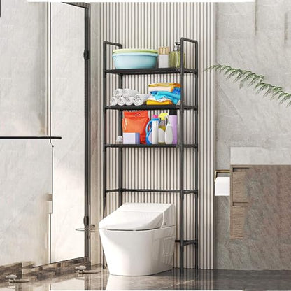 3-Tier Over The Toilet Storage, Space Saver Stainless Steel Bathroom Shelves, Freestanding Above Over Toilet Storage Shelf for Bathroom - color: Black
