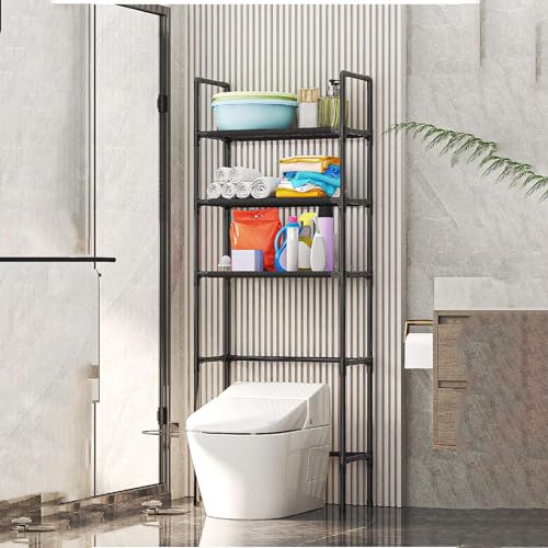 3-Tier Over The Toilet Storage, Space Saver Stainless Steel Bathroom Shelves, Freestanding Above Over Toilet Storage Shelf for Bathroom - color: Black