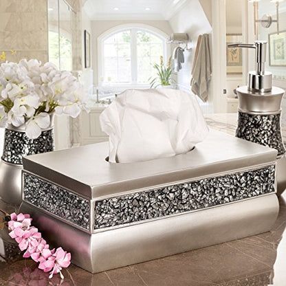 Crackled Glass Silver Tissue Box Cover Rectangular - Decorative Bling Tissue Box Holder With Beautiful Mosaic Glass - Elegant Tissue Holder For Bathroom With Durable Bottom Slider (Silver Collection) - style: Tissue Box Cover