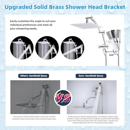 Hibbent All Metal CUPC Certified 8'' Rainfall Shower Head, Dual Shower Head Combo with 4 Handheld Sprays, High Pressure Shower Wand, 16'' Adjustable Extension Arm, 71'' Hose, Shower Holder, Chrome - color: Chrome, style: Square 8''