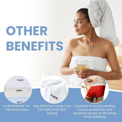 Crafty Cloth 10-Piece 4-Texture Towel Set for Complete Body Care, Embroidered | Luxurious Skin Care Towels for Cleaning, Exfoliating, and Drying – Blue, White, Gray, Purple - color: Blue/Gray/White, style: Embroidered