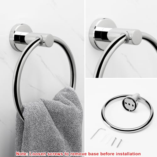 NearMoon Bath Towel Ring, Bathroom Hardware Accessories-Thicken Stainless Steel Hand Towel Holder for Bathroom, Modern Round Towel Hanger Wall Mounted (Chrome, 1 Pack) - color: Chrome