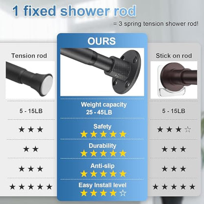 Heavy Duty Shower Rod - Industrial Shower Curtain Rod Wall Mounted for Bathroom,Closet Clothes Hanging,Outdoor Patio - 28 to 48"Adjustable Shower Pole - Black - size: 29-48" (1 Pack)