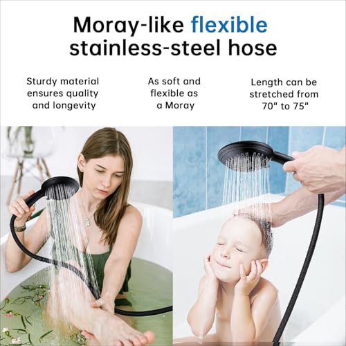 G-Promise Shower Head with Metal Shower Holder and Long Hose | High Pressure, Solid Brass Holder, 6 Spray Settings, 70" to 75" Stainless Steel Hose, Adjustable Angle, Easy DIY - color: Oil Rubbed Bronze