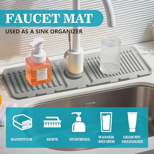 Faucet Mat for Kitchen Sink, Silicone Faucet Handle Drip Catcher Tray Mat, Silicone Kitchen Sink Splash Guard, Ideal Protective Tray for Stone Sinks in Kitchen & Bathroom - color: Gray