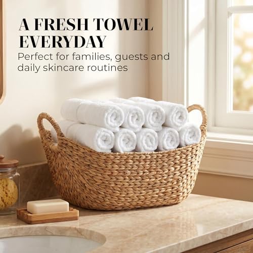 Organic Cotton Wash Cloths, Plush Feather-Touch, 12 Pack – White | Plush feather-touch quick-drying wash cloths, GOTS & Oeko-TEX, premium soft, absorbent, small hand & face towels, wash rags - color: White