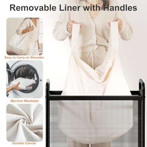 WOWLIVE Rolling Laundry Hamper 3 Section, 120L Laundry Basket with Wheels | Laundry Sorter with Metal Handle and Removable Bag, Clothes Hamper for Laundry Room, Bathroom and Dorm, Beige - size: 3-Section