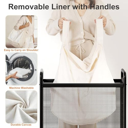 WOWLIVE Rolling Laundry Hamper 3 Section, 120L Laundry Basket with Wheels | Laundry Sorter with Metal Handle and Removable Bag, Clothes Hamper for Laundry Room, Bathroom and Dorm, Beige - size: 3-Section