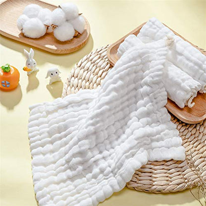 Baby Muslin Washcloths- Natural Cotton Wipes - Soft Newborn Face Towel for Sensitive Skin- Registry as Shower, 10 Pack 12x12 inches by MUKIN (White) - color: White