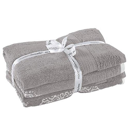 Modern Threads 6 Piece Reversible Yarn Dyed Jacquard Towel Set Artesia Damask Gray - color: Gray
