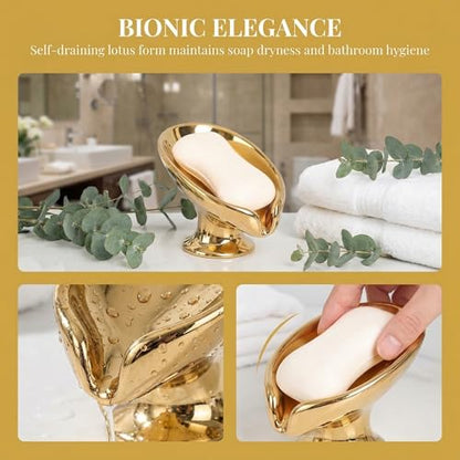 Bar Soap Holder, Soap Dish for Shower, Self Draining Soap Dish, Metallic Glossy Ceramic Soap Holder, Used for Sinks, Bathrooms, Showers,Kitchens (Golden) - color: Golden
