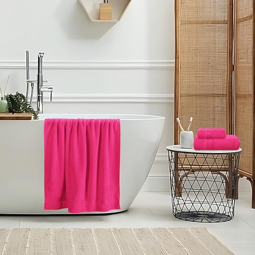 Belizzi Home Ultra Soft 3 Pack Cotton Towel Set, Contains a Bath Towel 28x55 inch, a Hand Towel 16x24 inch & a Wash Coth 12x12 inch, Ideal Everyday use, Compact & Lightweight - Hot Pink - color: Hot Pink, size: 3 Pack Towel Set