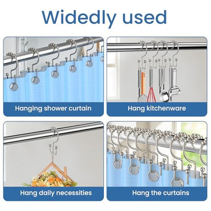 Matte Nickel Shower Curtain Hooks Double Sided with Roller Balls | for Bathroom Rods, for Shower Curtain and Liner, Smooth Gliding, Rustproof Metal, Set of 12 Hooks - color: Matte Nickel