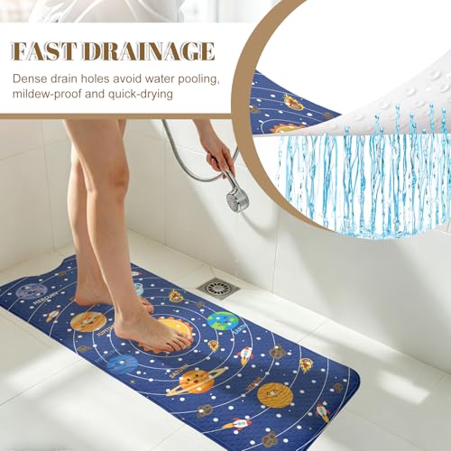 Space Bathtub Mat Non Slip with Drain Holes and Suction Cups Bath Mat 40x16 Inch Tub Mats Shower Mats for Kids - color: Space
