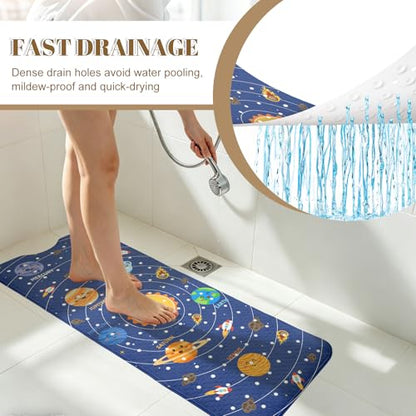 Space Bathtub Mat Non Slip with Drain Holes and Suction Cups Bath Mat 40x16 Inch Tub Mats Shower Mats for Kids - color: Space