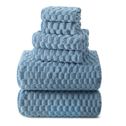 REDKISS Blue Microfiber Towels Set 6 Pack - 35x70 Inches Oversized Bath Sheets, Extra Large Bath Towels, Super Soft Quick Dry Lint Free Absorbent Waffle Microfiber Shower Towels - color: Blue 06, size: 6 Pack Large Towel Set