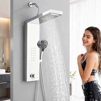 Shower Panel Tower System,Rain Shower Head Rainfall | Waterfall Shower,Handheld High Pressure Rain Massage System(Brushed Silver) - color: brushed silver, style: Normal