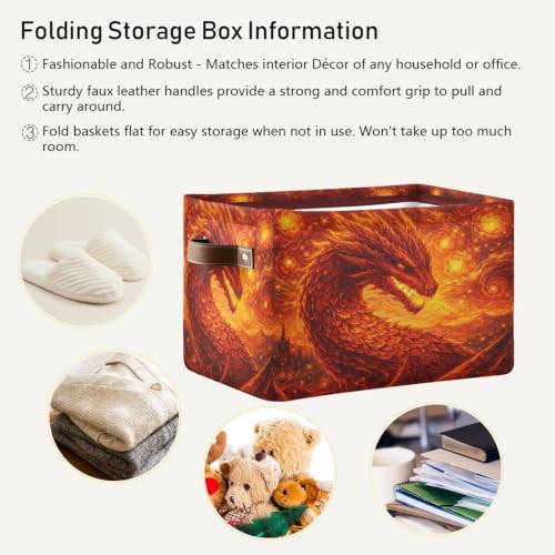 Flame Dragon Print Storage Baskets 1 Pack | Collapsible Open Home Storage Bin with Handle for Home Bedroom Cloth