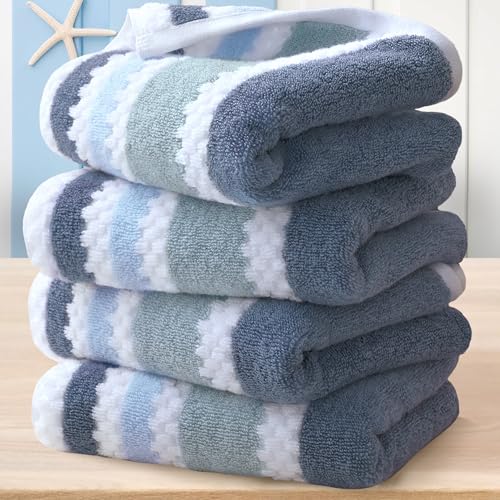 VOOVA & MOVAS Bathroom Hand Towel 4pc, 16x27, Blue Grey White Waffle | Quick Dry, Absorbent, Soft, Thick, Heavy Duty, Decorative, Shower Towel with Hanging Loops, For Bathroom - color: Blue-gray and White, size: 4 PC Hand Towel Set