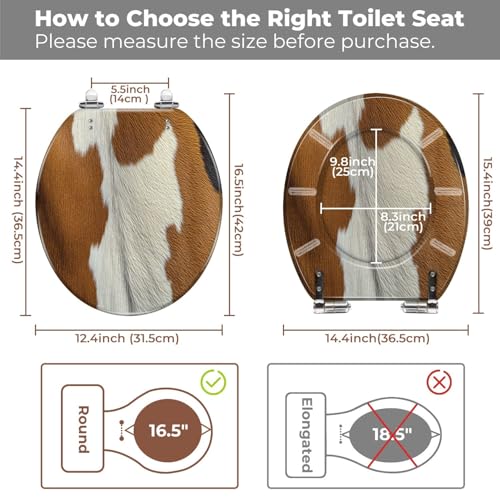 Round Resin Toilet Seat, Quietly Close Quick Release Hinges Cover | Toilet Lid Cover Easy to Clean and Install, Hairy texture cowhide Heavy Duty Toilet Seat - color: pattern2, size: O-shape