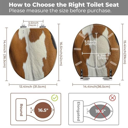 Round Resin Toilet Seat, Quietly Close Quick Release Hinges Cover | Toilet Lid Cover Easy to Clean and Install, Hairy texture cowhide Heavy Duty Toilet Seat - color: pattern2, size: O-shape