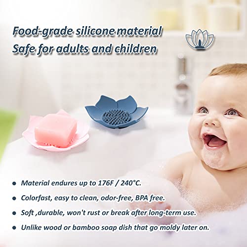 4 Pack Silicone Soap Tray Dishes Soap Holder Saver Draining Bathroom Shower Sink Bathtub - color: 4 Pack, White,grey,pink,blue