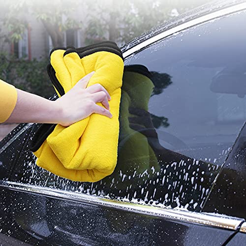 Large Microfiber Drying Towel for Car, Great Thick Soft Plush Towels, 36 x 24inches 800GSM Thickness, Quality, Washable, Absorbency No Scratch Lint Free Drying Towel (36 x 24inches,Grey-Yellow,1pack) - color: 36 X 24inches,grey-yellow,1pack