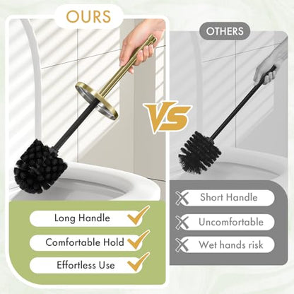 Toilet Bowl Brush and Holder Set 3 Pack with 6 Extra Brush Heads (Gold) | Extra Long Handle with Splash Guard Cover, Tool-Free Installation, Bathroom Space-Saving, Cleaner Sets for Apartments, RV - color: Gold