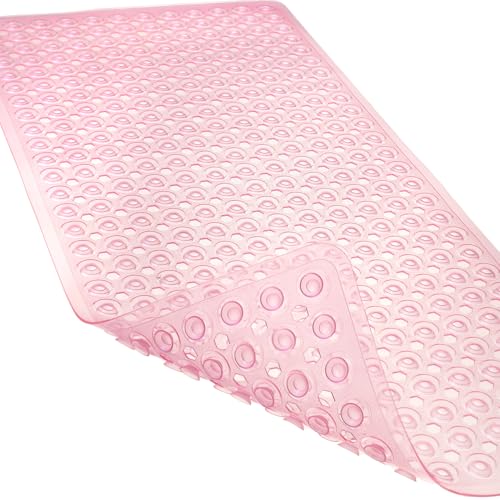 Non-Slip Bathtub and Shower Mats, Power Grip Bath Mat 35 x 16.3 Inch with Suction Cups and Drain Holes for Tub Bathroom Floor Safety, Machine Washable Soft Bathmat, Clear Pink - color: Clear Pink