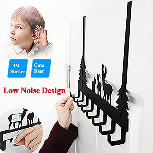 Over The Door Hook Easy Installation Organizer Coat Hooks Wall Mounted Metal Towel Hook Rack Animal Deer Hanger for Bathrooms Door Hanging Dual Mounted Key Hooks 8-Hooks,Black