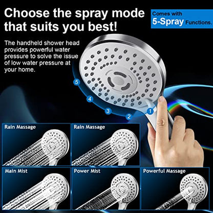 Shower Head Combo,10" High Pressure with 11" Extension Arm 5 Spray Handheld | Rain Shower Head with Handheld Shower Head Combo,Powerful Shower Spray Against Low Pressure Water with Long Hose - color: Chrome, size: 10" Showerhead Set