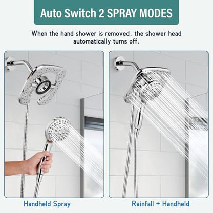 Magnetic Shower Faucet Set Dual 2 in 1 Shower System with Handheld Shower Spray 3-way Water Diverter Shower Trim Kit Rainfall Bathroom High Pressure 5 Setting without Tub Faucet Polish Chrome - color: Polish Chrome