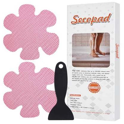 Secopad Bathtub Stickers Non-Slip, Safety Shower Treads Adhesive Appliques with Premium Scrape (Pink) - color: Pink