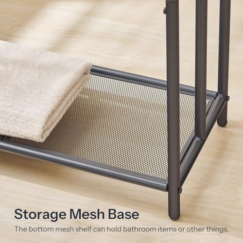 HOOBRO Free Standing Towel Rack for Bathroom, 25.2" L x 11.4" W x 39.4" H, 3-Tier Blanket Rack Stand with Bottom Mesh, Freestanding Quilt Stand with Adjustable Feet, Industrial Style, Black BK09LB01