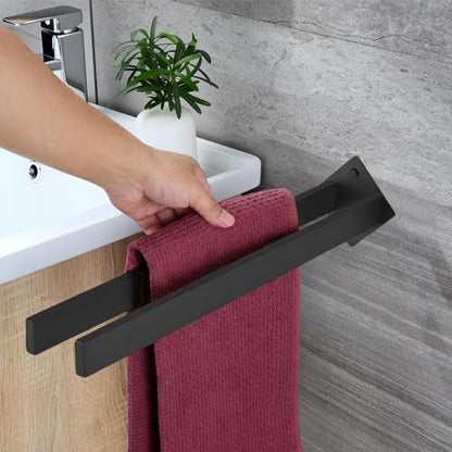 Double Rod Towel Bar 16 Inch, SUS304 Stainless Steel Wall Mounted Towel Holder, Bathroom Kitchen Double Layer Towel Rail, Modern Design Square Wall Towel Rack for Bathroom, Kitchen Black - color: Black