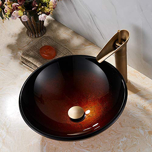 REGALMIX Antique Brass Pop UP Drain, Bathroom Vessel Lavatory Vanity Faucet Sink Stopper, Built-in Anti-Clogging Strainer, Fits Standard American Drain Hole(1-1/2" to 1-3/4"),Without Overflow RWF082S - color: Antique Brass, size: Without Overflow