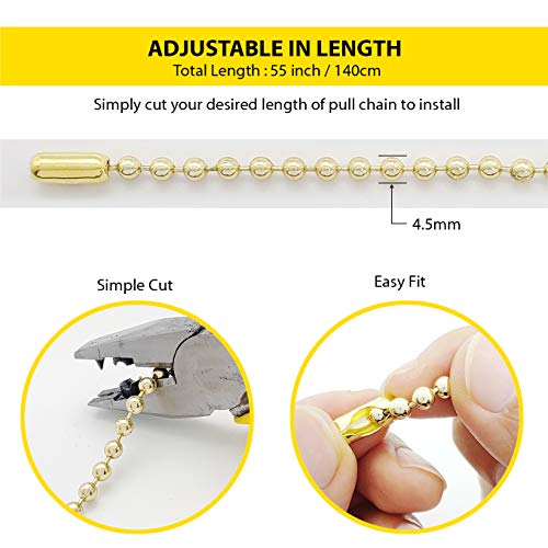 Gold Shower Curtain Hooks, 55 Inch Ball Chain Design, 12 Pack Rust-Resistant Metal Curtain Rings for Bathroom Rods, Heavy Duty 4.5mm Shower Curtain Hangers - color: Gold