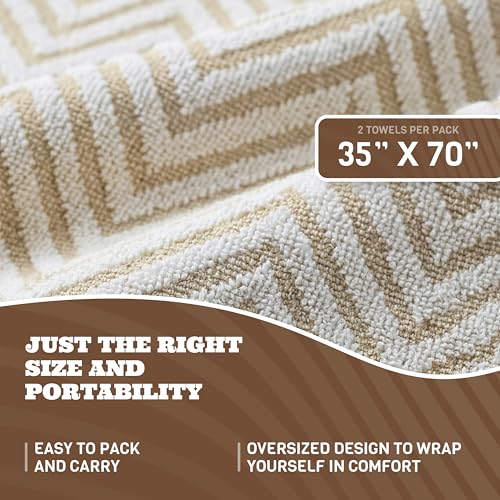 White Classic Cotton Beach Towels Oversized 35 x 70 Inches, Ultra Absorbent and Low Lint Luxury Pool Towels, Chevron Design, Beige, 2 Pack - color: Chevron Beige