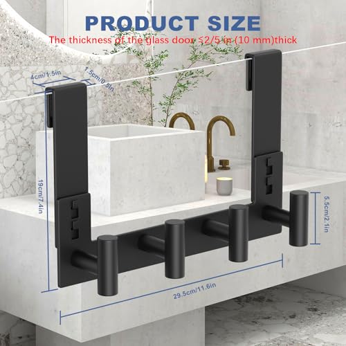 WUIVIUT Over Glass Shower Door Hooks, Heavy-Duty Frameless Bath Hanger for Robes, Towels Hook, Fits 3/8" (10mm) Thick Shower Glass (T Shape, 4 Hook) - size: T Shape, 4 Hook