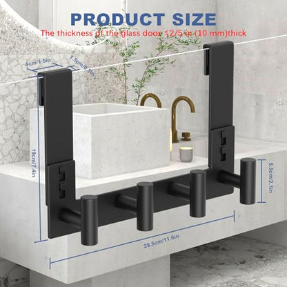 WUIVIUT Over Glass Shower Door Hooks, Heavy-Duty Frameless Bath Hanger for Robes, Towels Hook, Fits 3/8" (10mm) Thick Shower Glass (T Shape, 4 Hook) - size: T Shape, 4 Hook