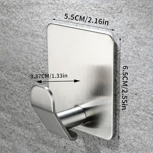 YIGII Towel Hooks no Damage Wall Surface, Adhesive Wall Hook for Kitchen and Bathroom, Stainless Steel Waterproof, 4 Pack Sticky Hooks, Silver